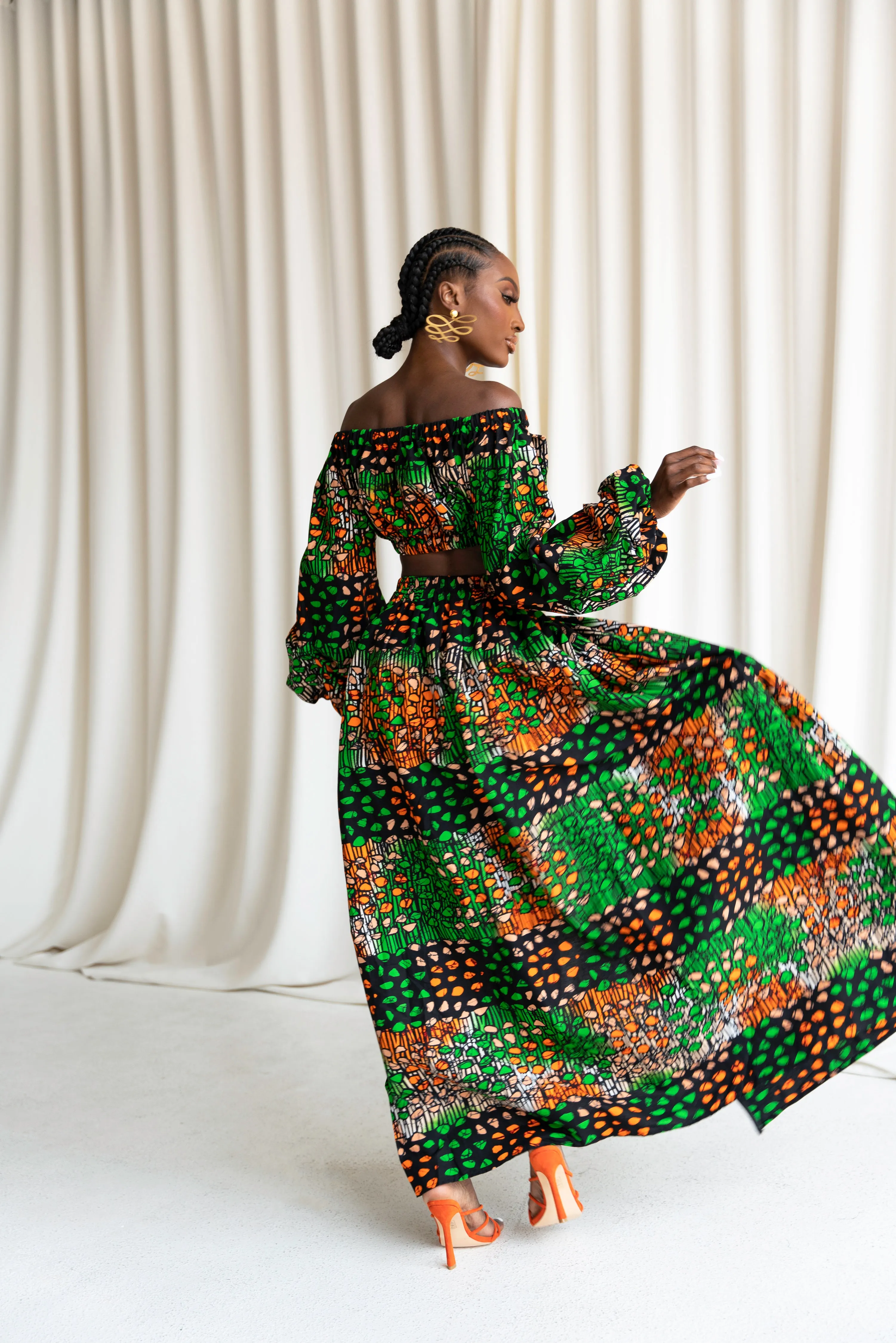 BUSAYO African Print Long Sleeve Crop Top