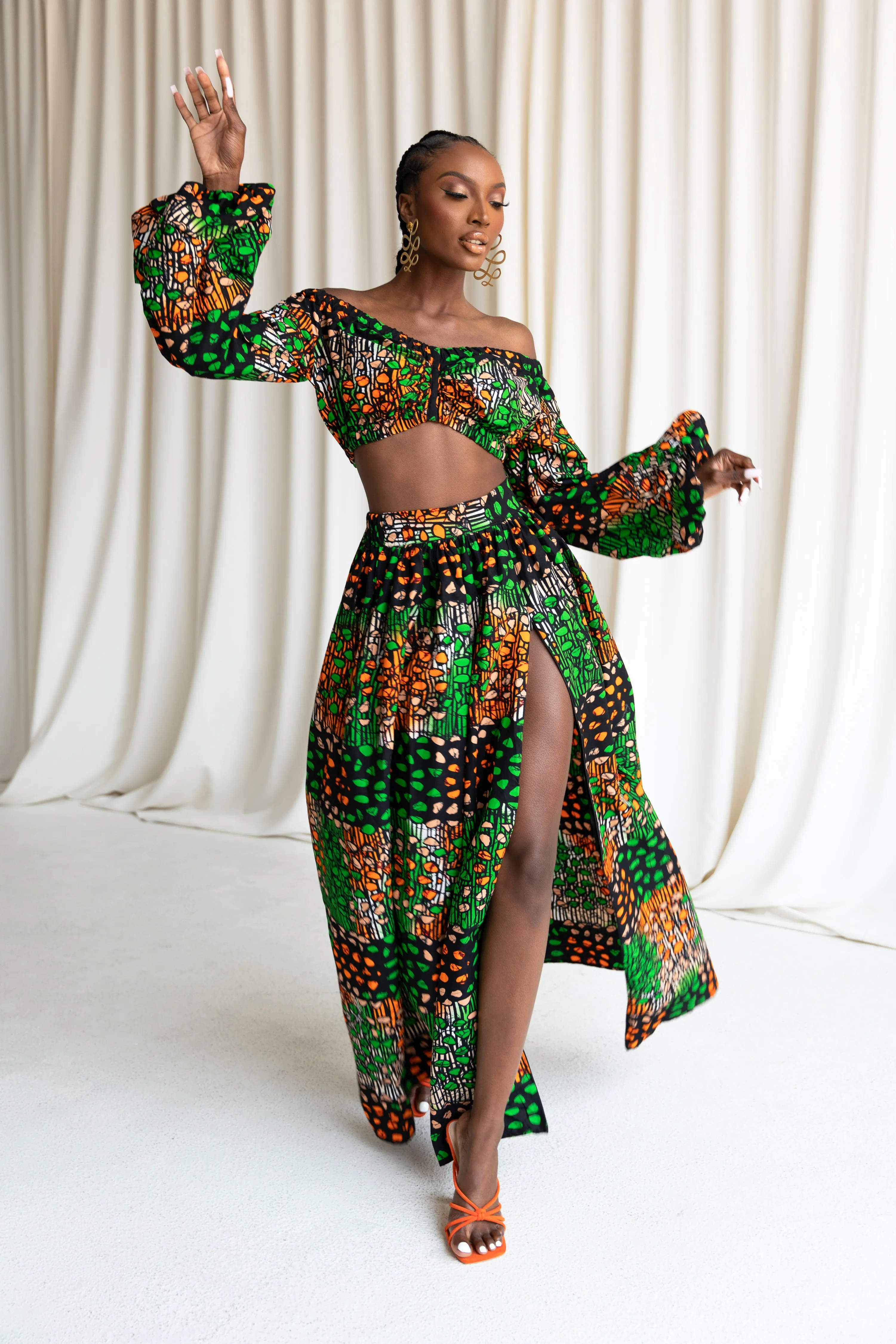 BUSAYO African Print Long Sleeve Crop Top