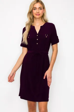 Button Placket Roll Tab Pocket Shirt Dress