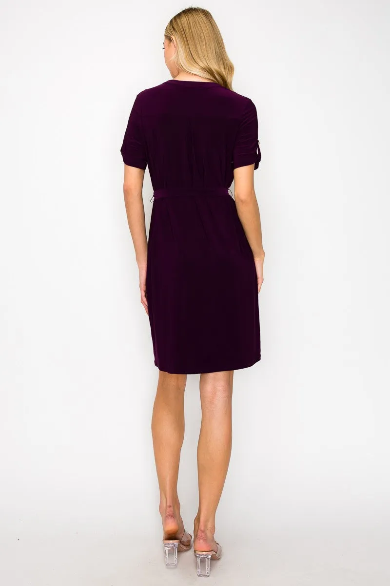 Button Placket Roll Tab Pocket Shirt Dress