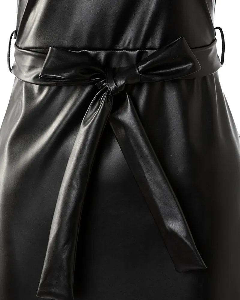 Buttoned Split Hem PU Leather Bodycon Dress