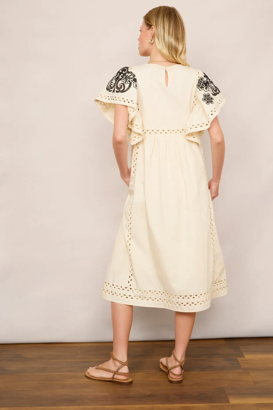 Calista Embroidered Dress - Ecru/Black