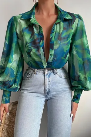 Calista green floral shirt