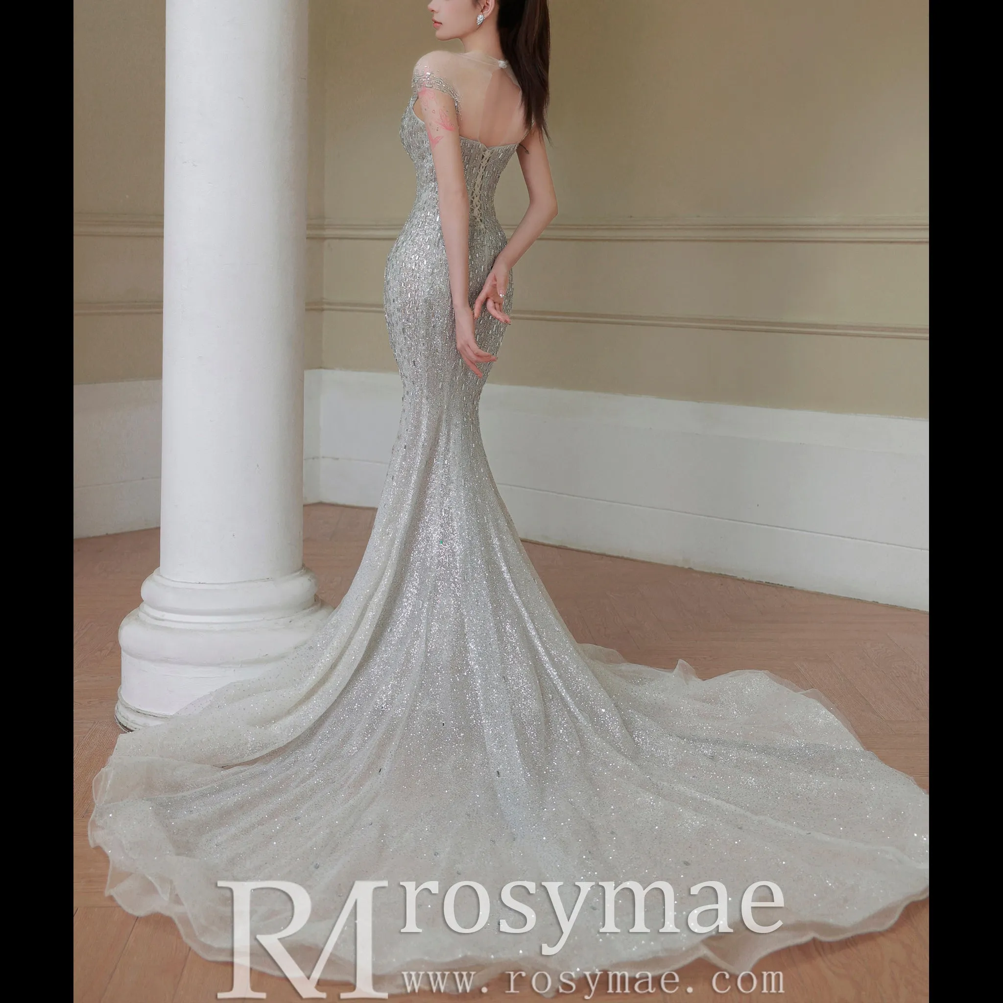 Capped Sleeve Convertible Wedding Dress with Detachable Skirt