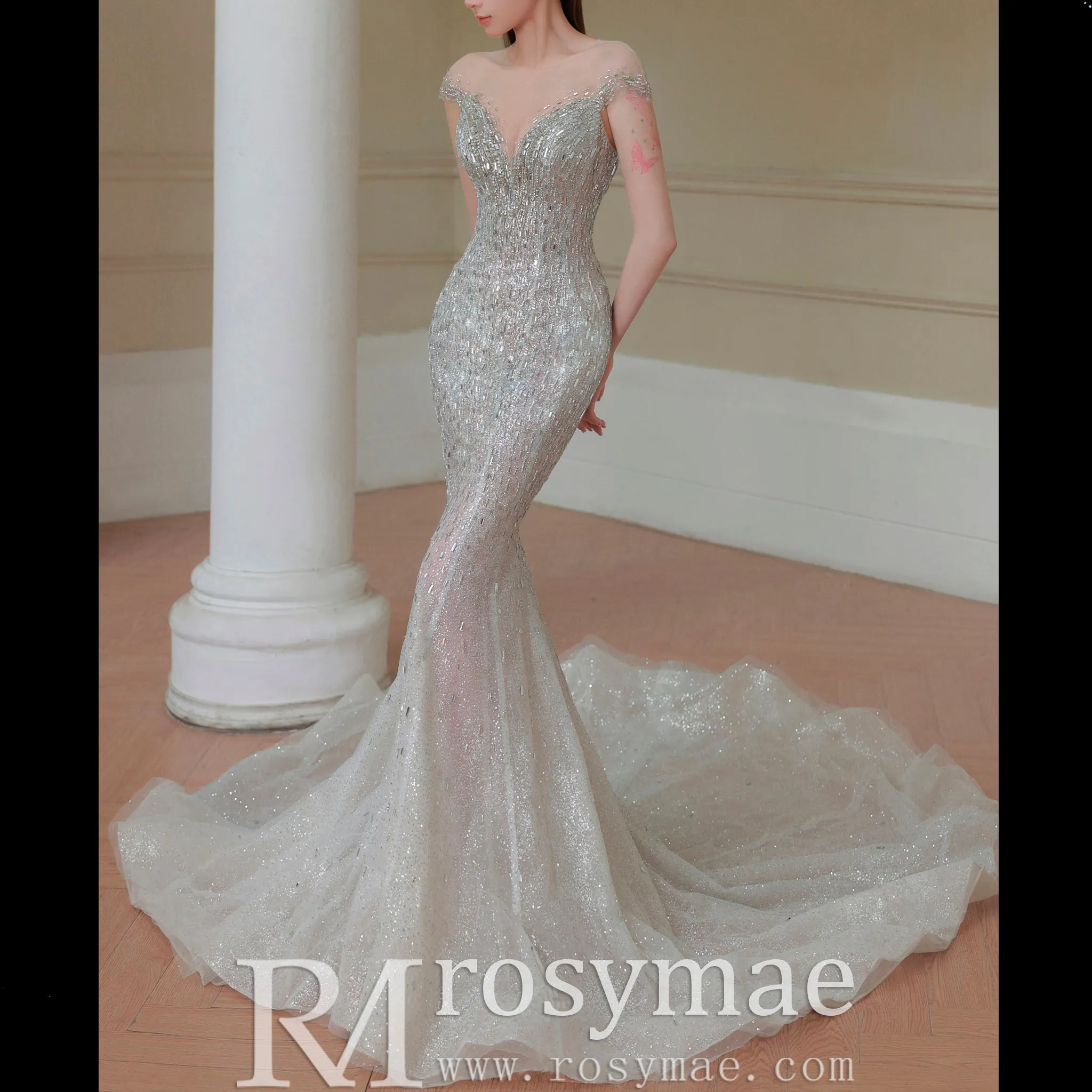 Capped Sleeve Convertible Wedding Dress with Detachable Skirt