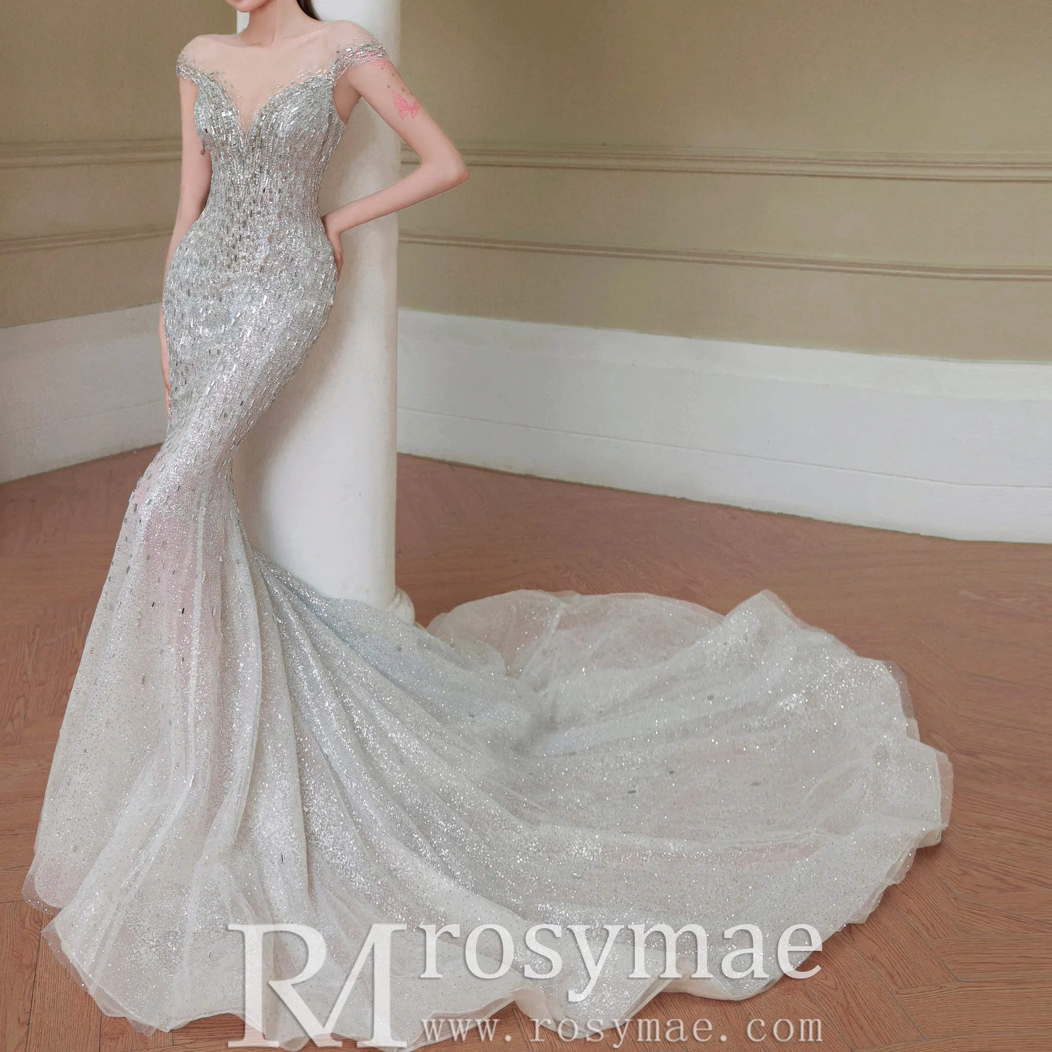 Capped Sleeve Convertible Wedding Dress with Detachable Skirt