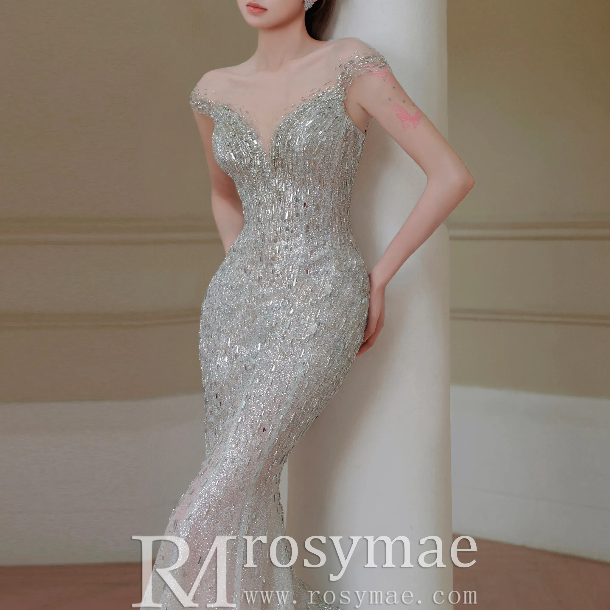 Capped Sleeve Convertible Wedding Dress with Detachable Skirt