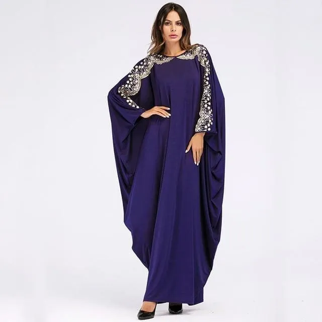 Casual Muslim Abaya Embroidery Sequined Maxi Dress