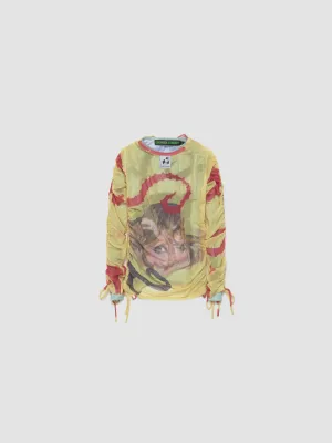 Cat Ballast Long Sleeve Top in Green & Yellow