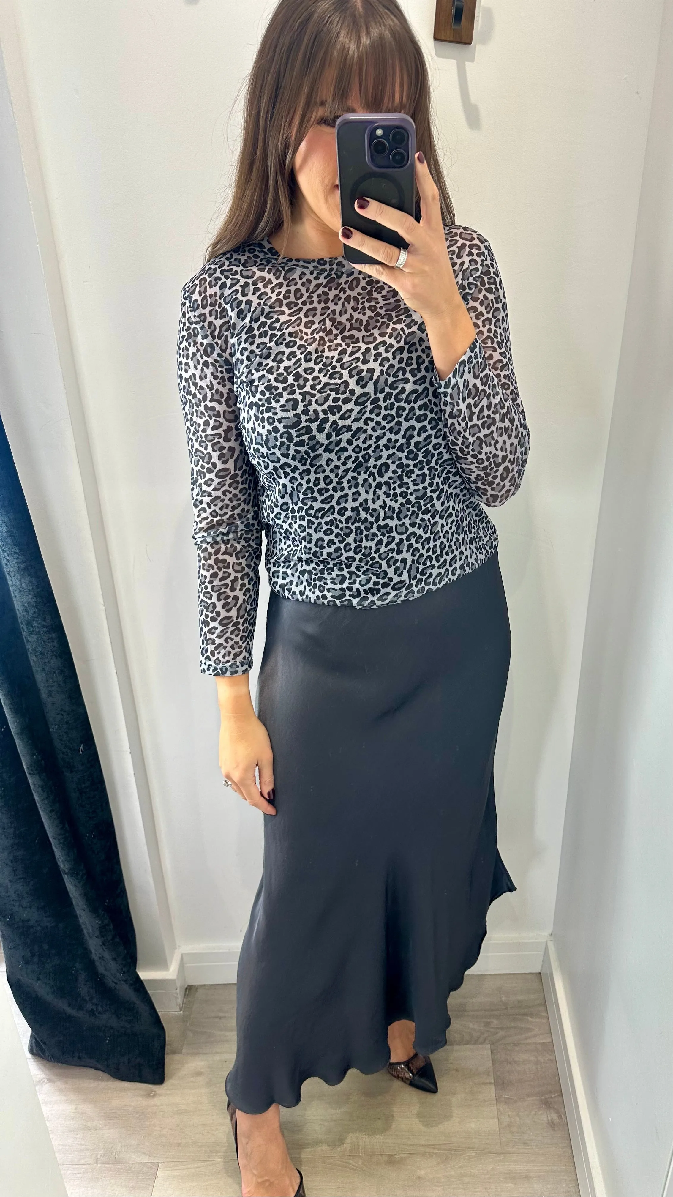 CHARCOAL SATIN SKIRT