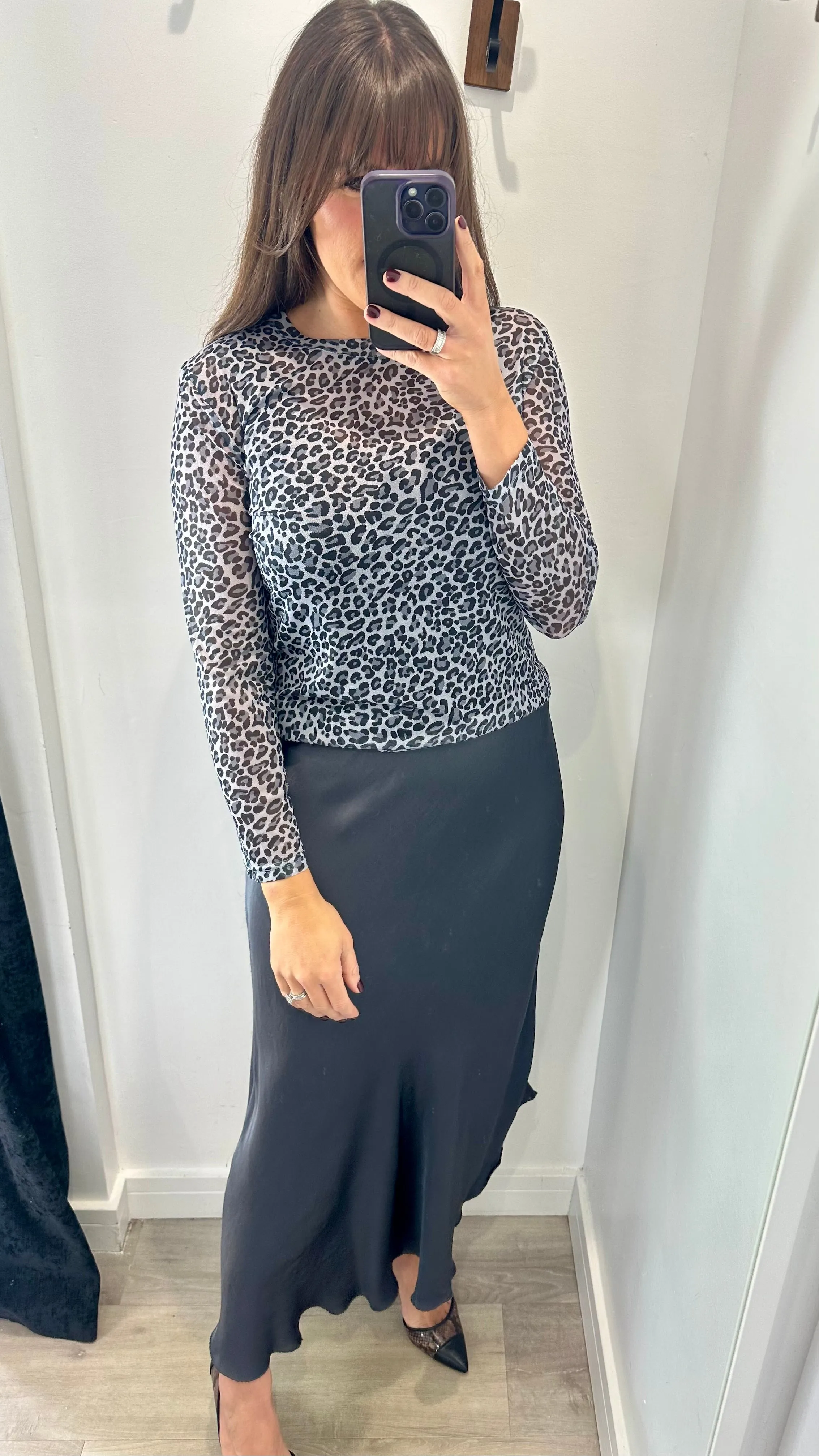 CHARCOAL SATIN SKIRT