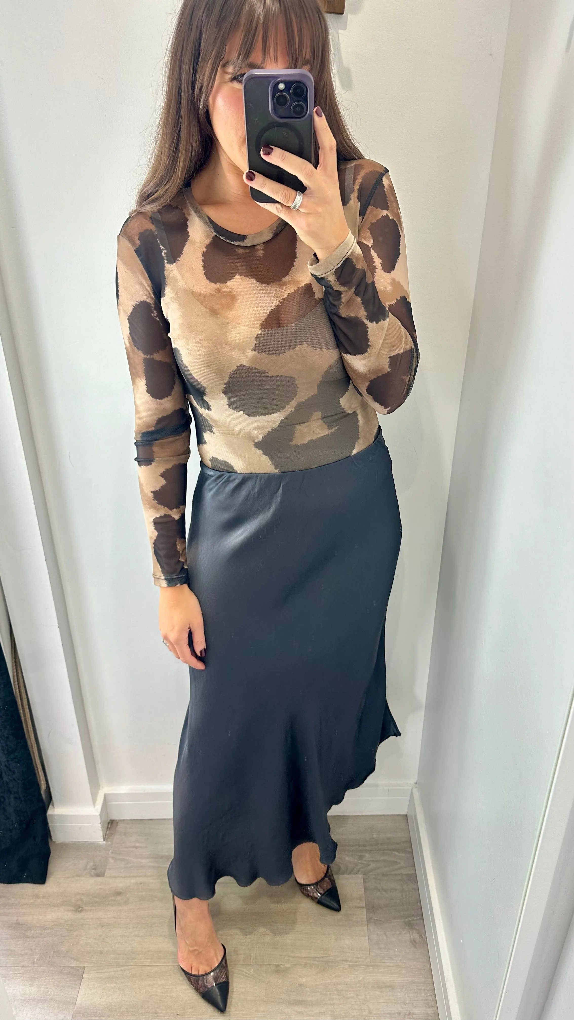 CHARCOAL SATIN SKIRT