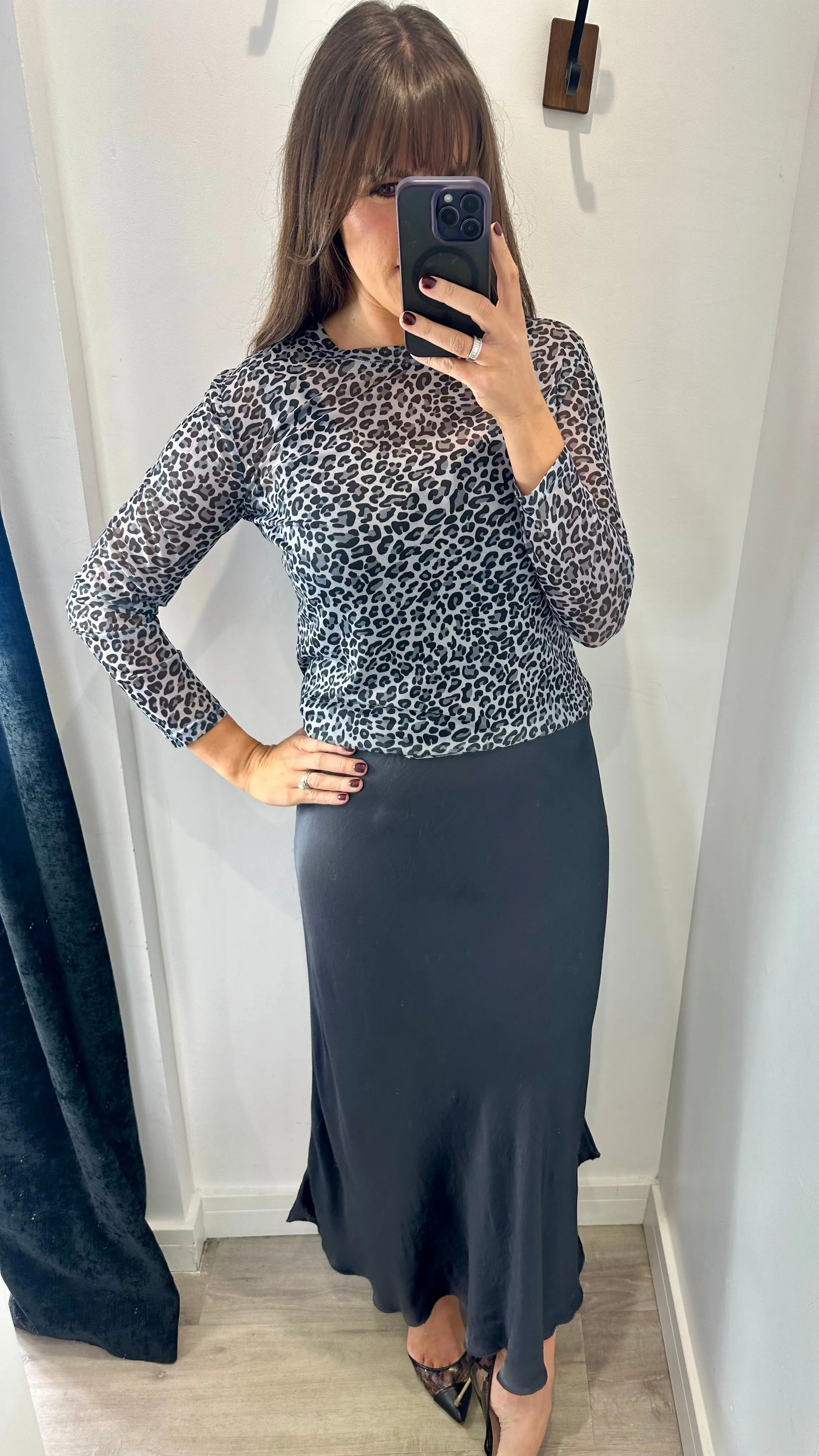 CHARCOAL SATIN SKIRT