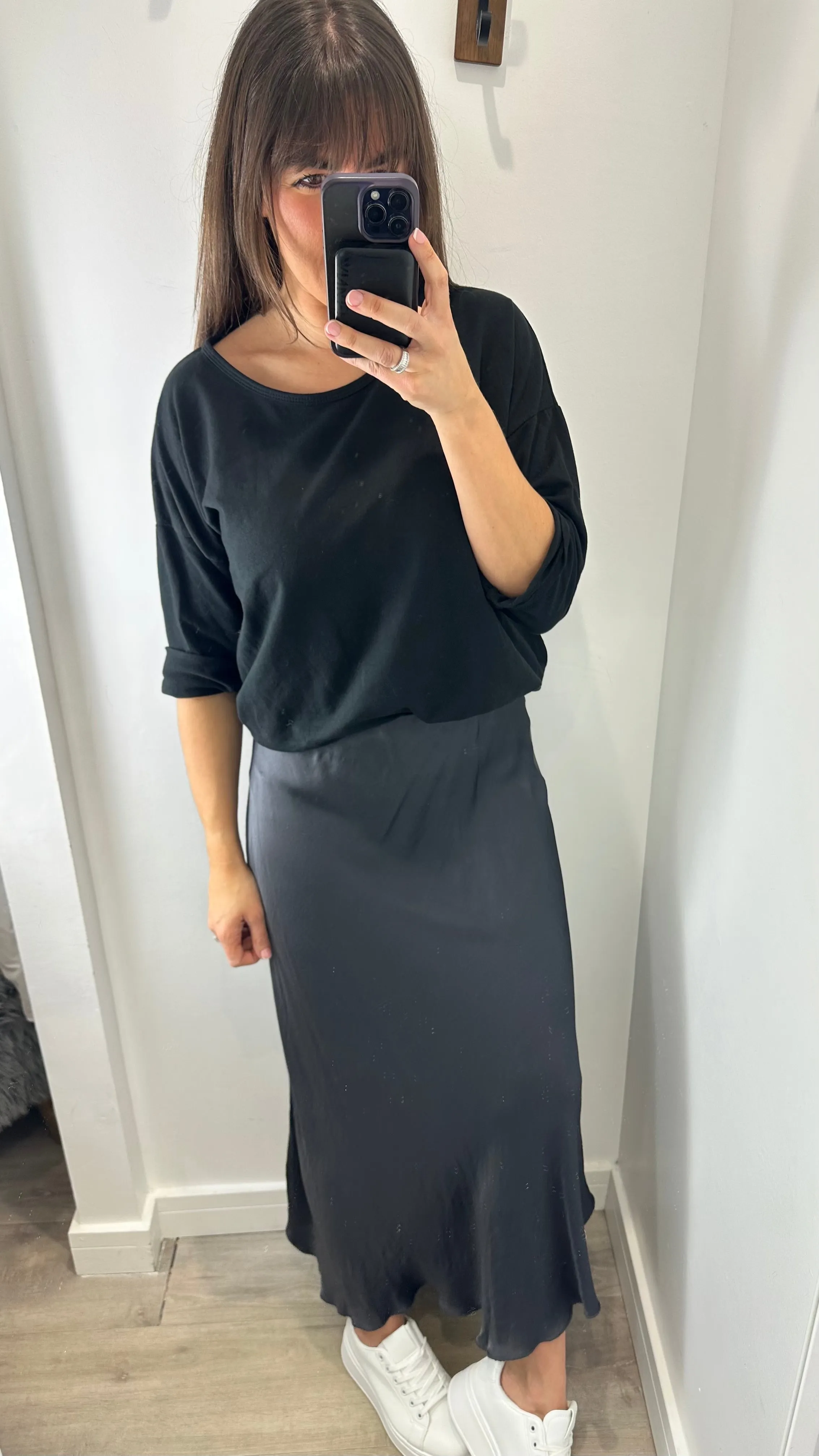 CHARCOAL SATIN SKIRT