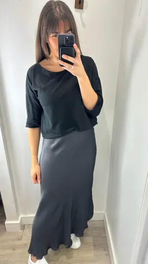 CHARCOAL SATIN SKIRT