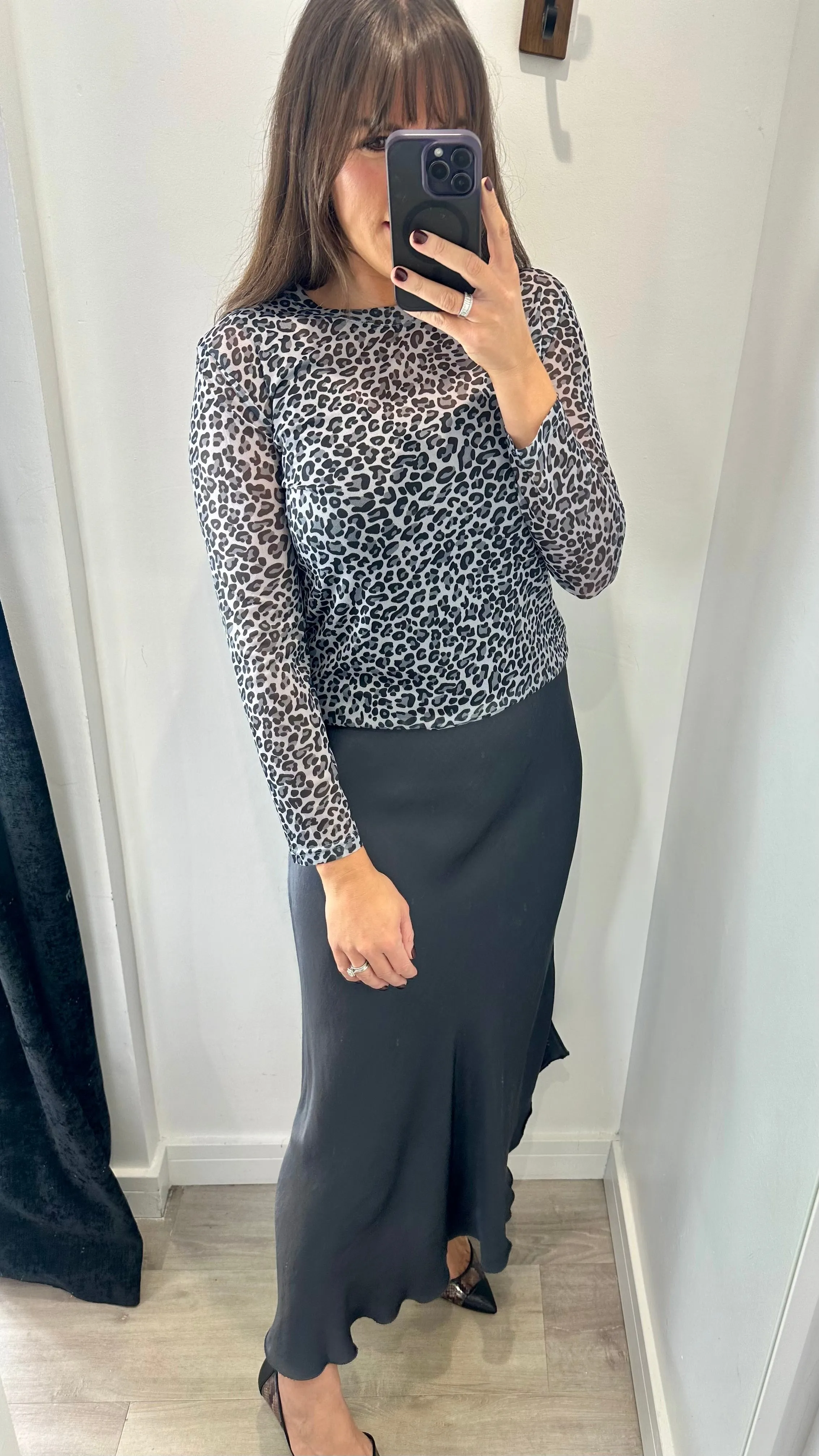 CHARCOAL SATIN SKIRT