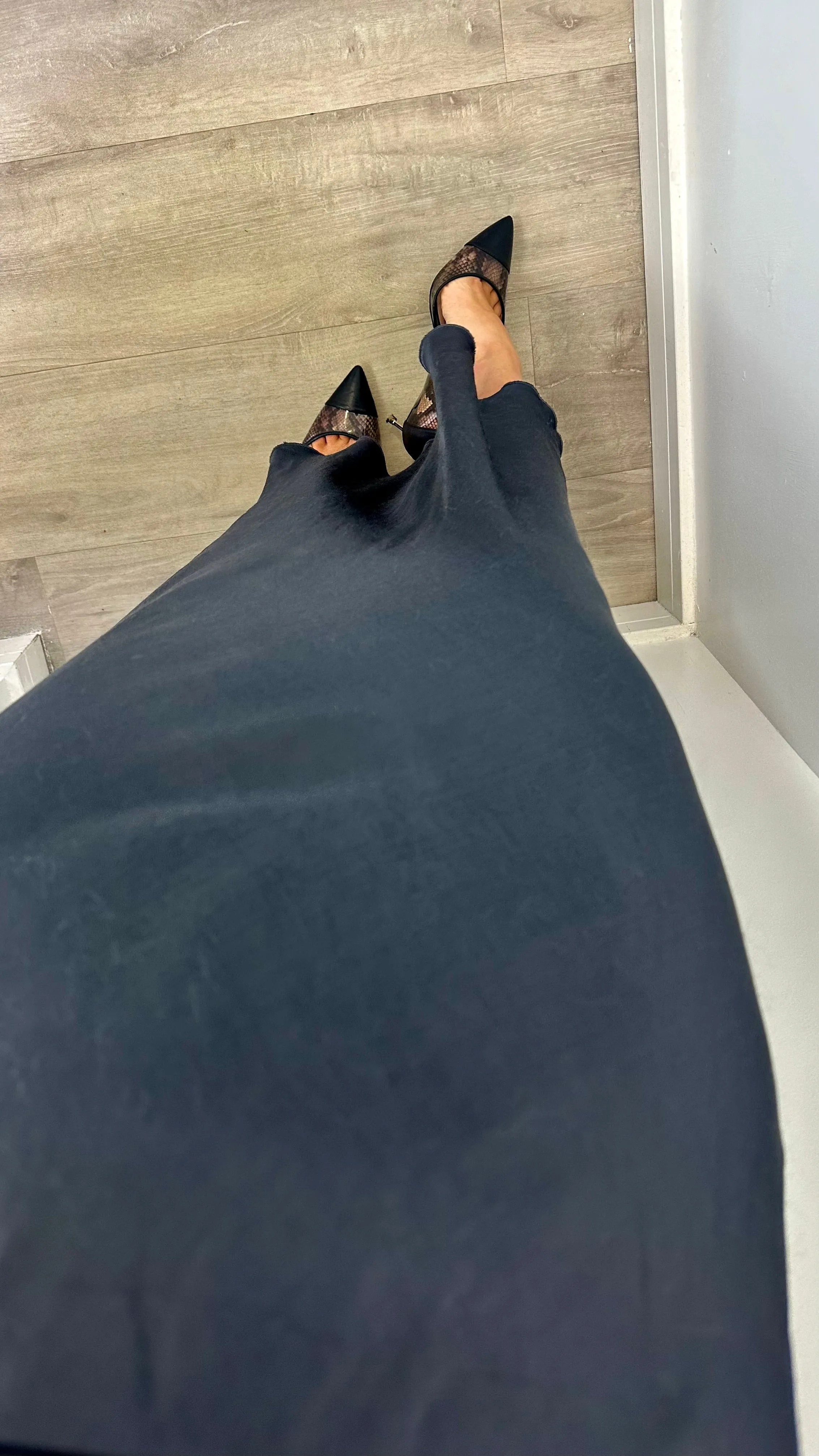 CHARCOAL SATIN SKIRT