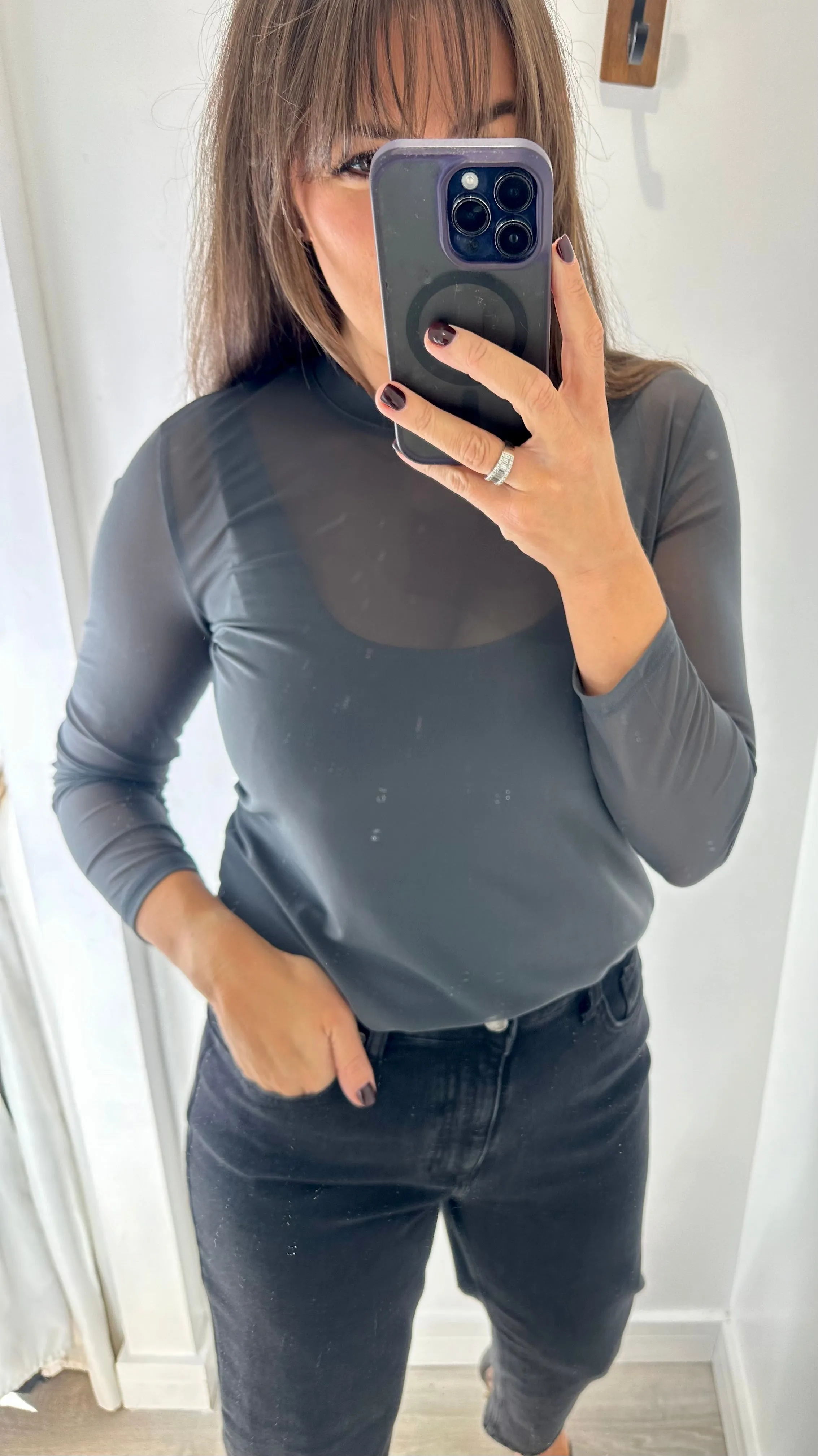 CHARCOAL SHEER TOP