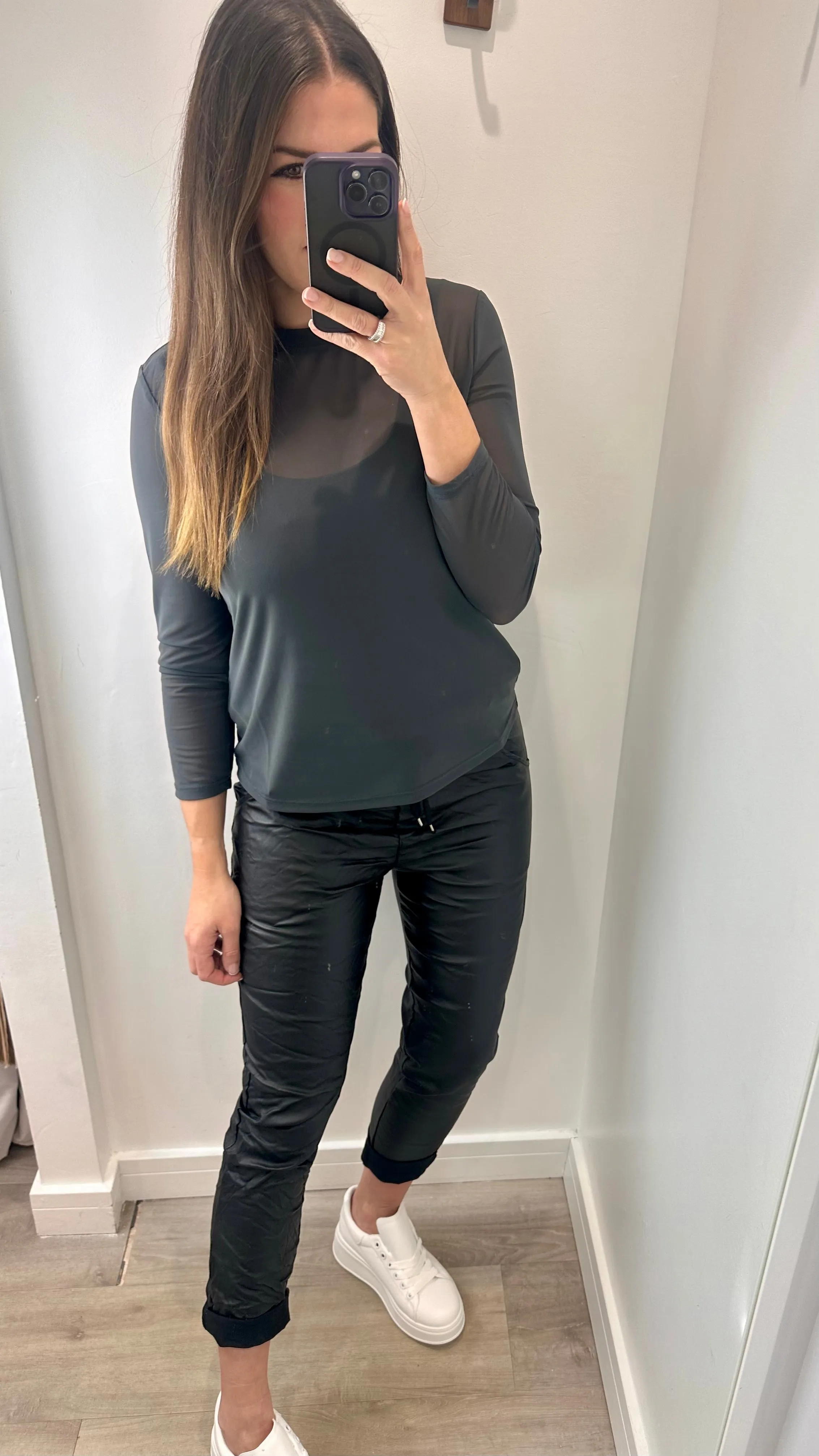 CHARCOAL SHEER TOP