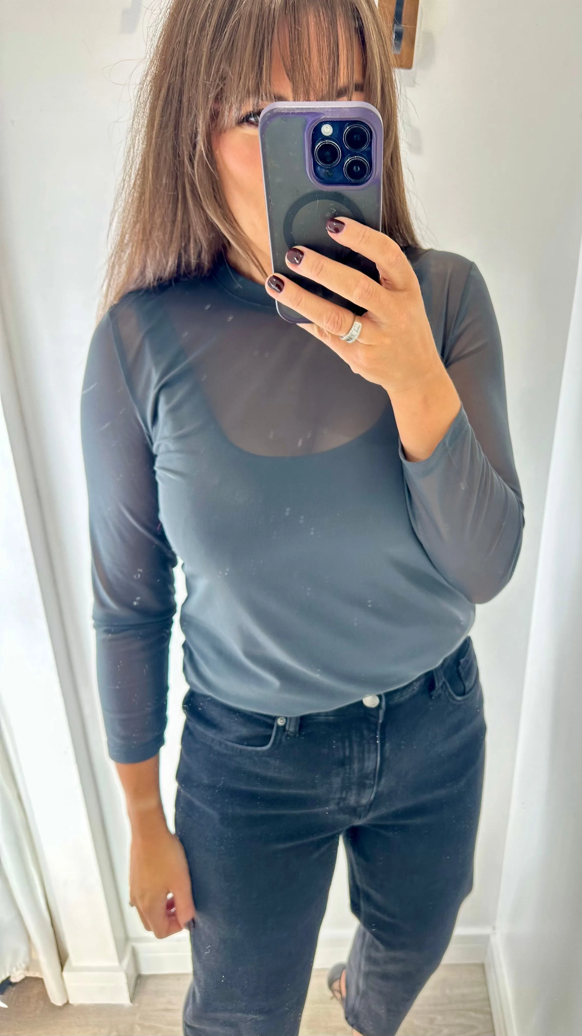 CHARCOAL SHEER TOP