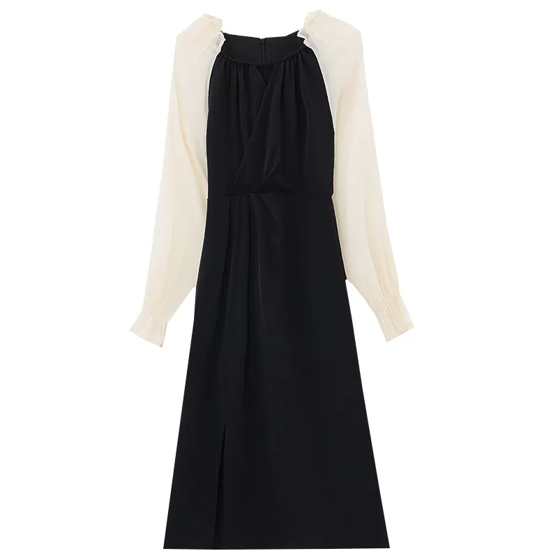 Chic French Style Dress with Slim Fit and Split Hem