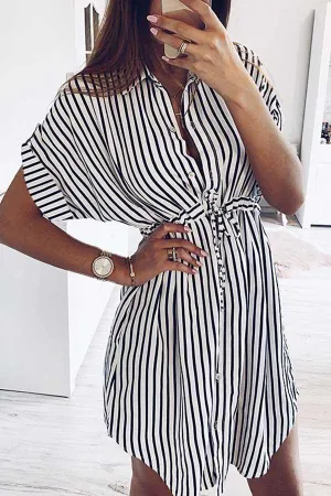 Chicindress Striped Drawstring Lace-Up Dress