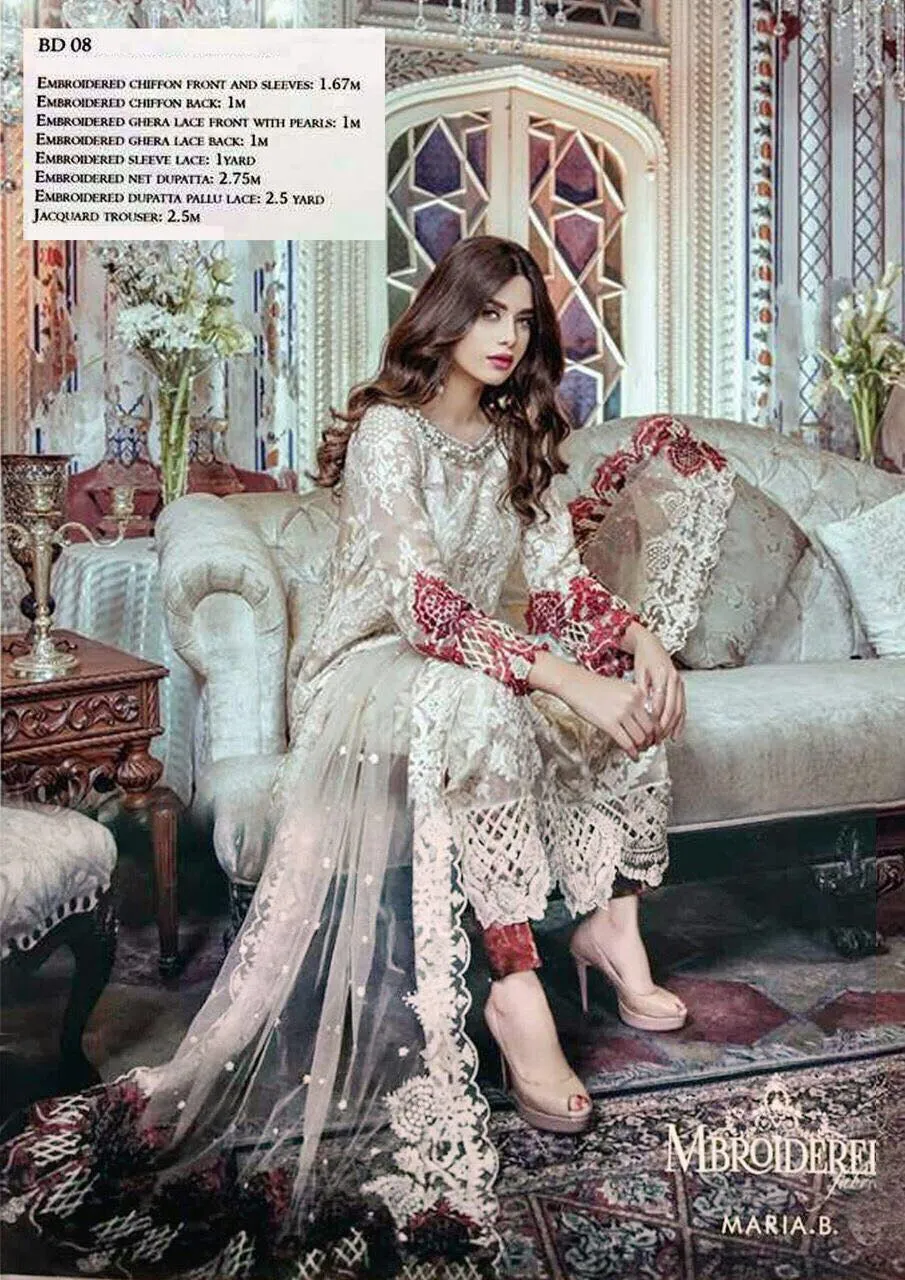 Chiffon Dress  by Maria B Skin Gold & Maroon Color Model# C 559