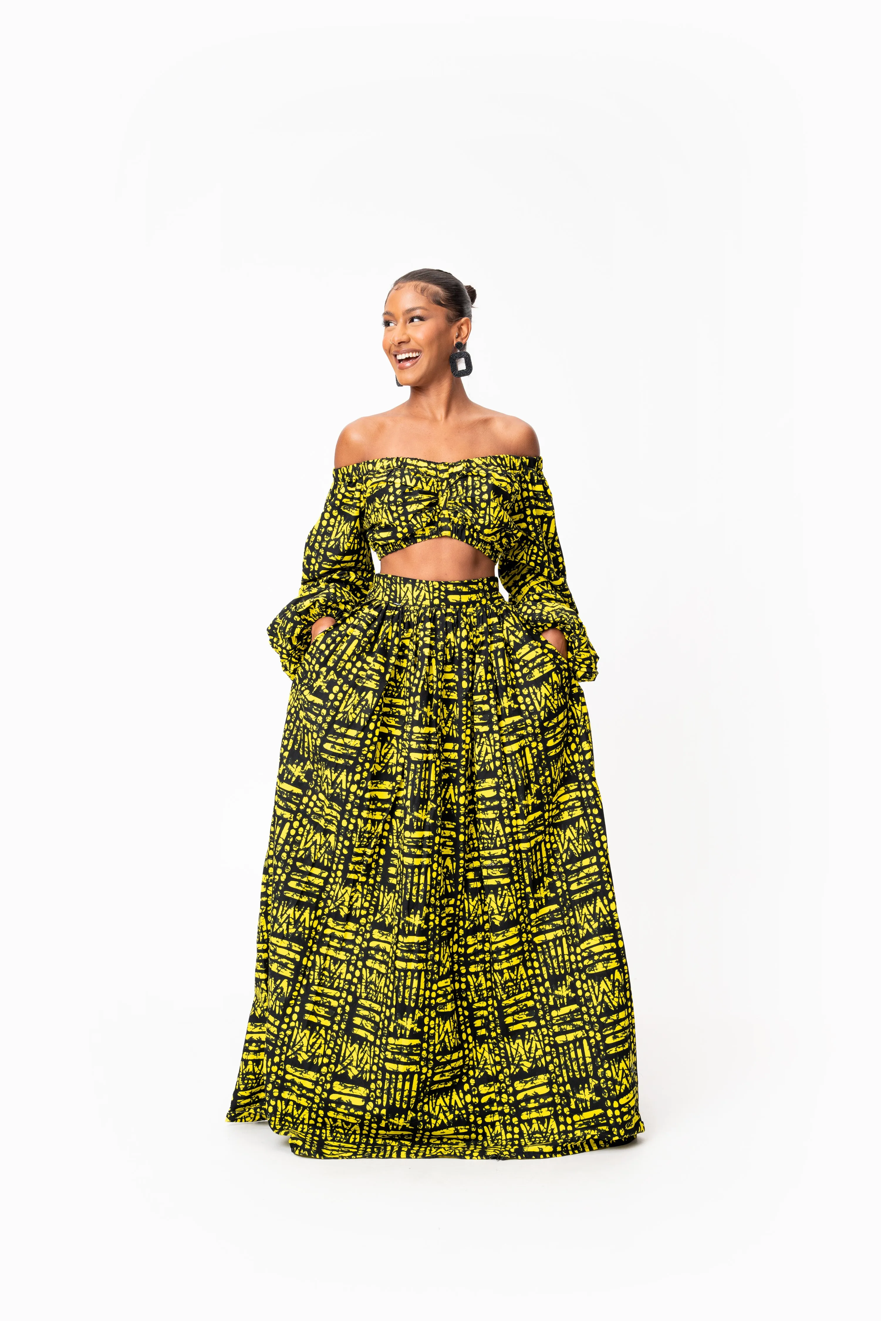 CHIMA African Print Long Sleeve Crop Top