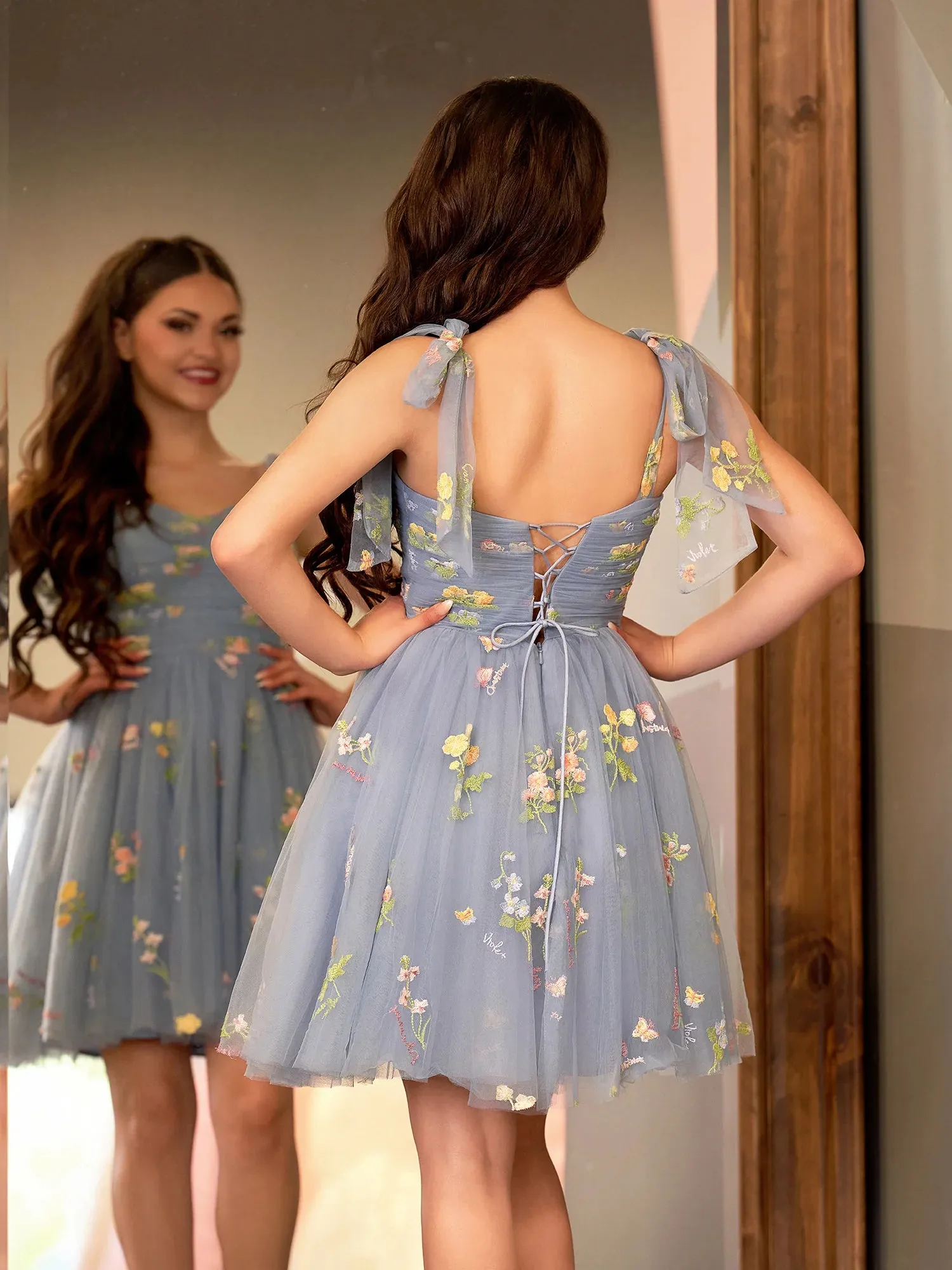 Claire | A Line Sweetheart Tulle Floral Short Homecoming Dress