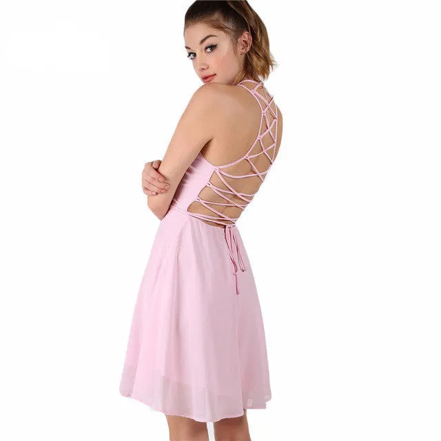 Claire Cross Lace Up Backless Skater Dress