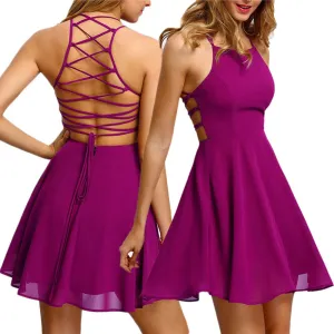 Claire Cross Lace Up Backless Skater Dress