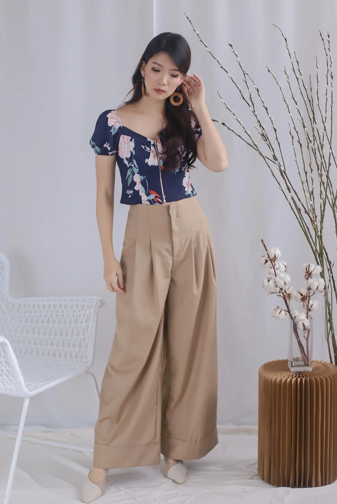Clarabelle Floral Bustier Top In Navy Blue
