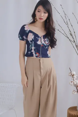 Clarabelle Floral Bustier Top In Navy Blue