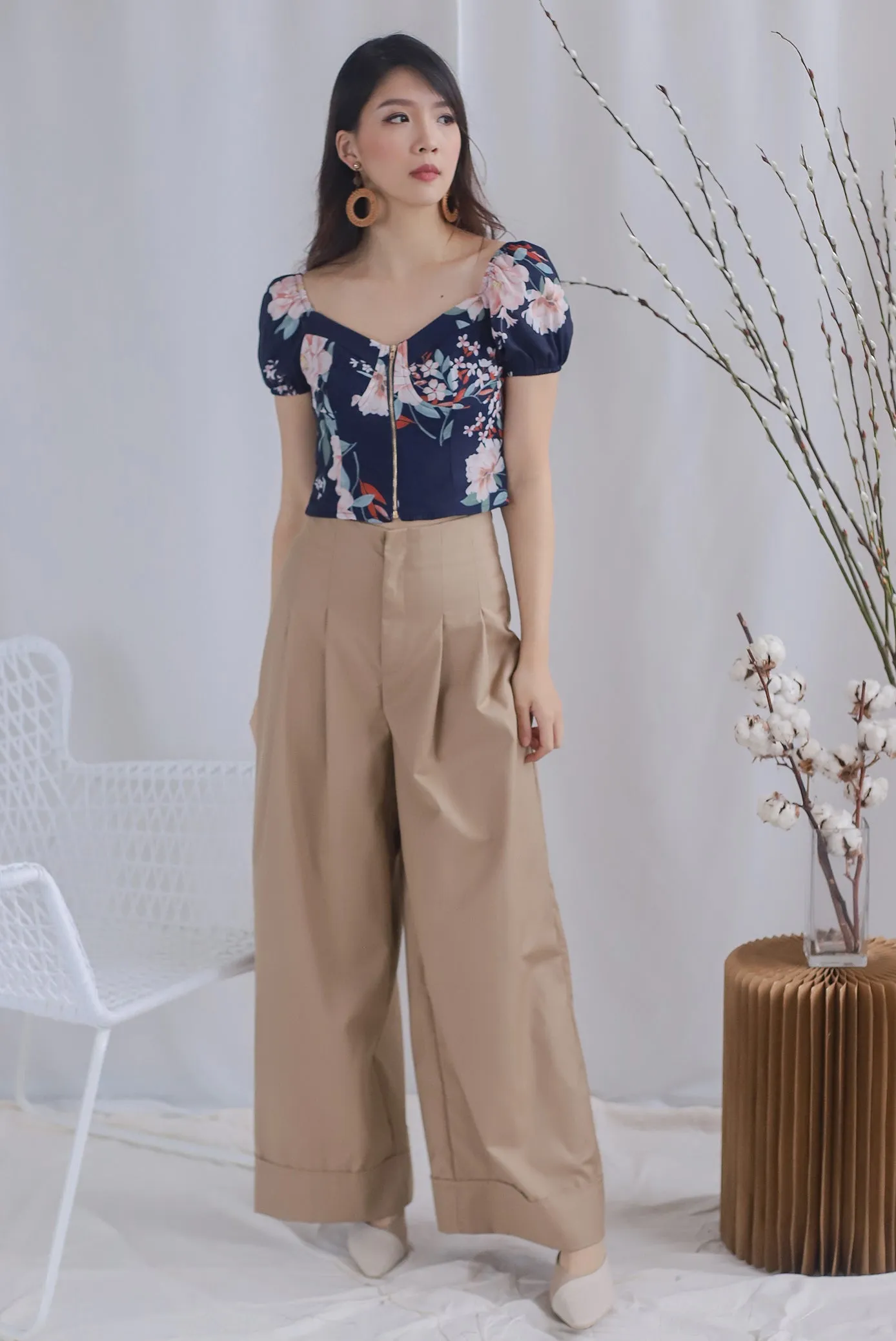 Clarabelle Floral Bustier Top In Navy Blue