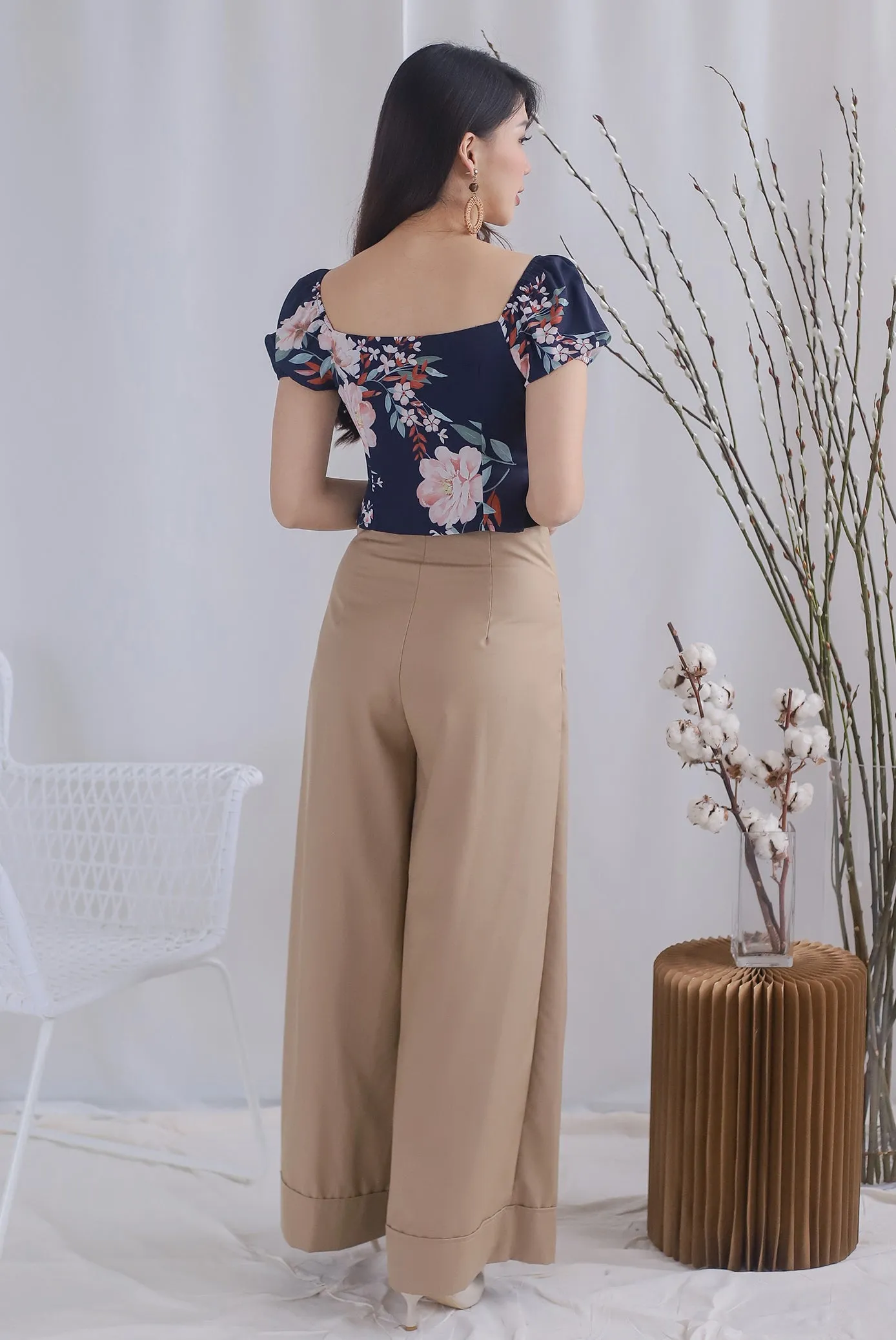 Clarabelle Floral Bustier Top In Navy Blue