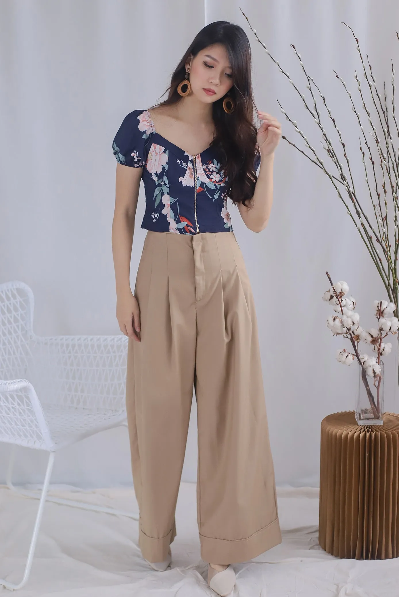 Clarabelle Floral Bustier Top In Navy Blue