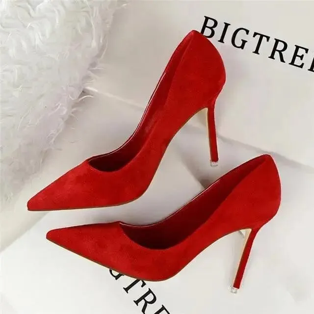 Classic Women Pumps Elegant Party Shoes Solid Suede Fined High Heels 9m Office Shoes Ladies Pumps