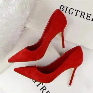 Classic Women Pumps Elegant Party Shoes Solid Suede Fined High Heels 9m Office Shoes Ladies Pumps
