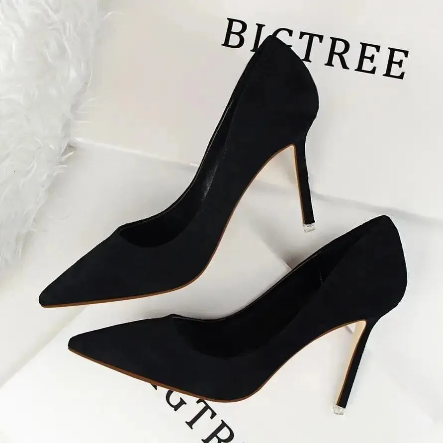 Classic Women Pumps Elegant Party Shoes Solid Suede Fined High Heels 9m Office Shoes Ladies Pumps