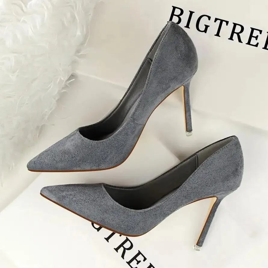 Classic Women Pumps Elegant Party Shoes Solid Suede Fined High Heels 9m Office Shoes Ladies Pumps