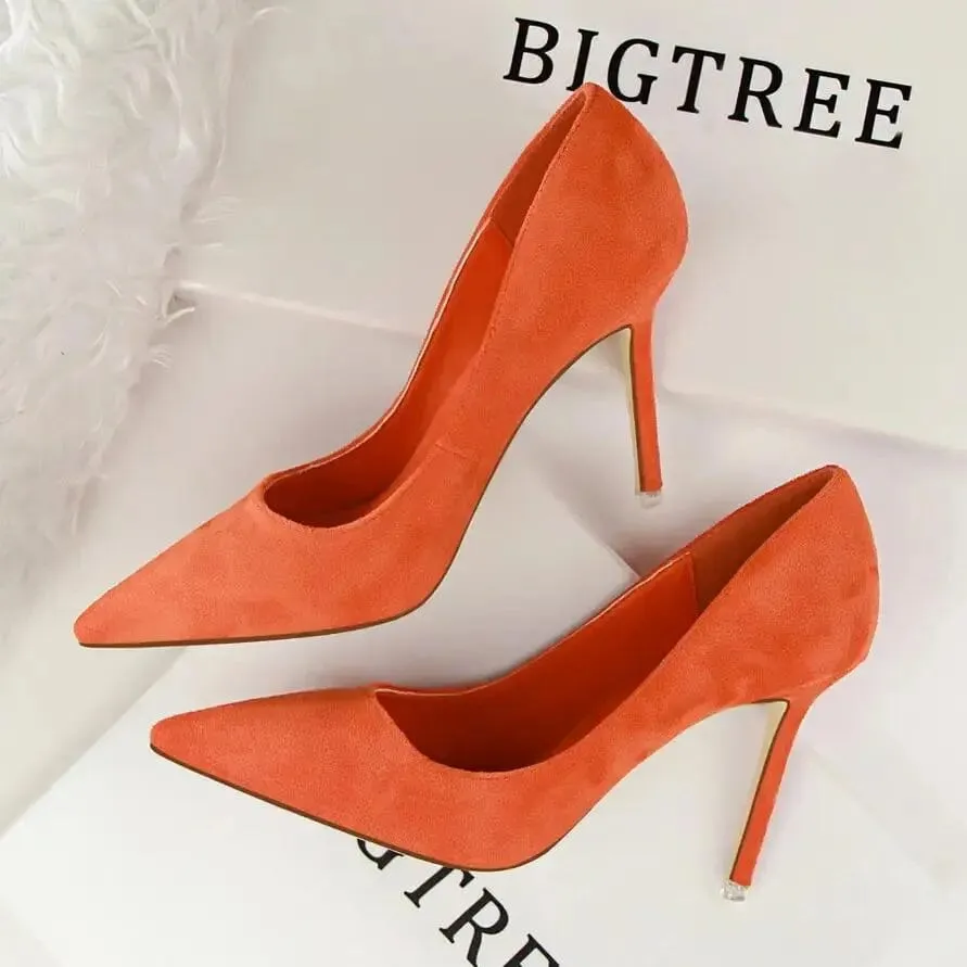 Classic Women Pumps Elegant Party Shoes Solid Suede Fined High Heels 9m Office Shoes Ladies Pumps
