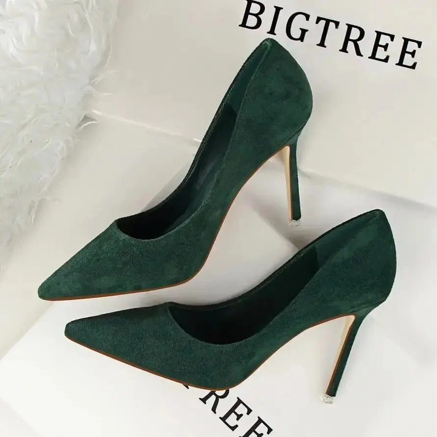 Classic Women Pumps Elegant Party Shoes Solid Suede Fined High Heels 9m Office Shoes Ladies Pumps