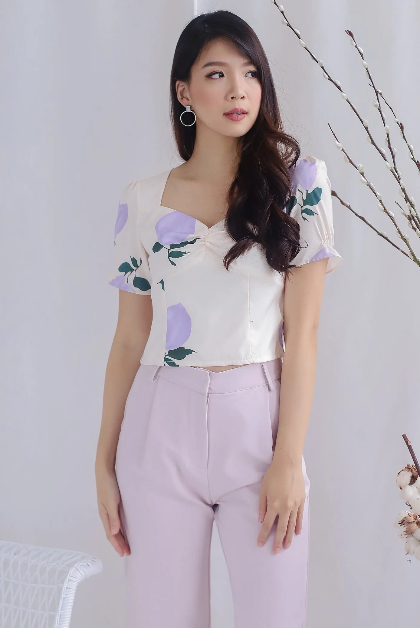 Clemencia Lemon Ruched Bustier Top In Purple