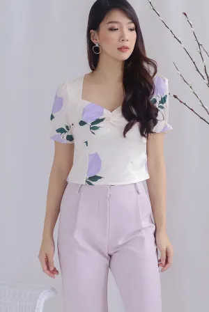 Clemencia Lemon Ruched Bustier Top In Purple