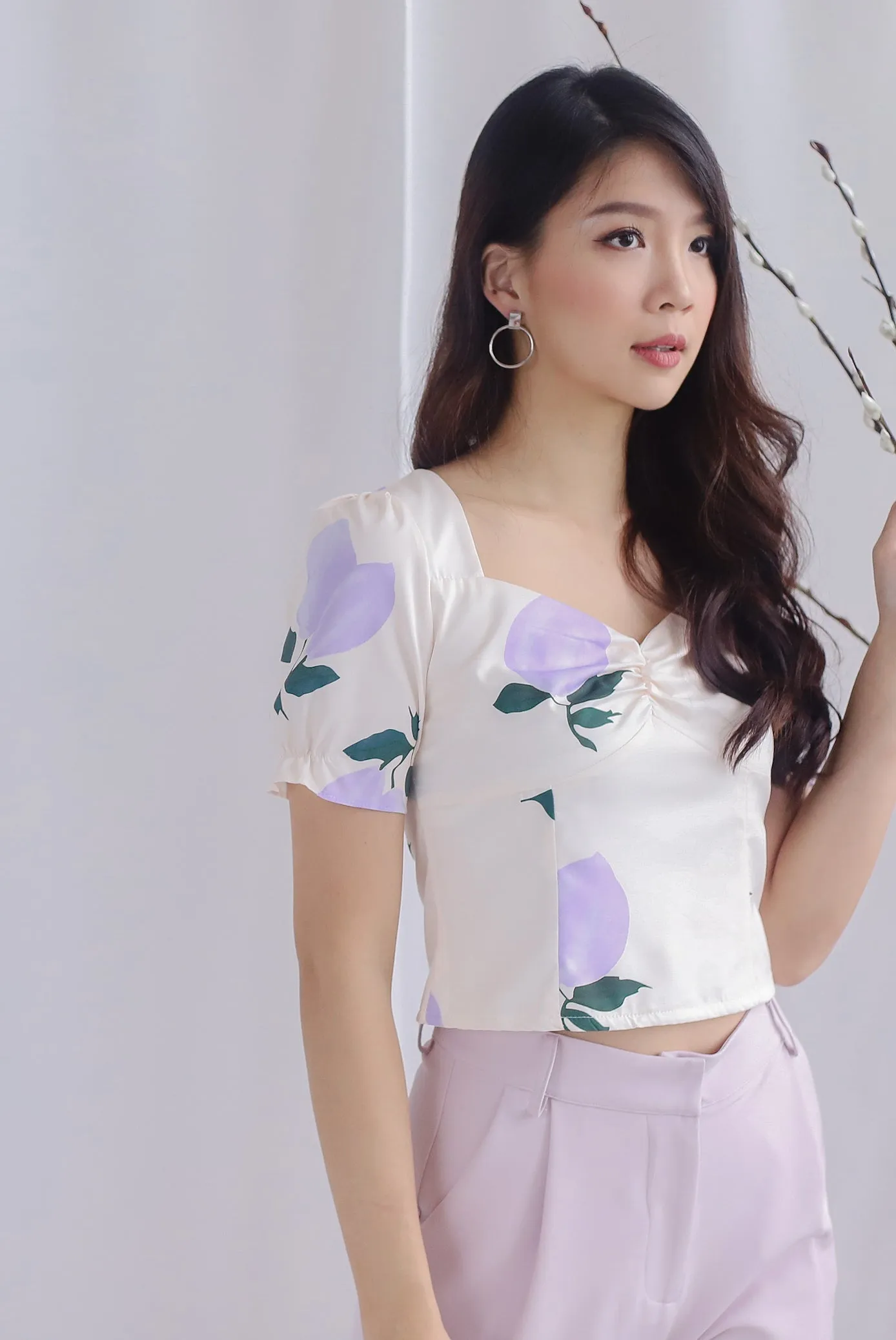 Clemencia Lemon Ruched Bustier Top In Purple