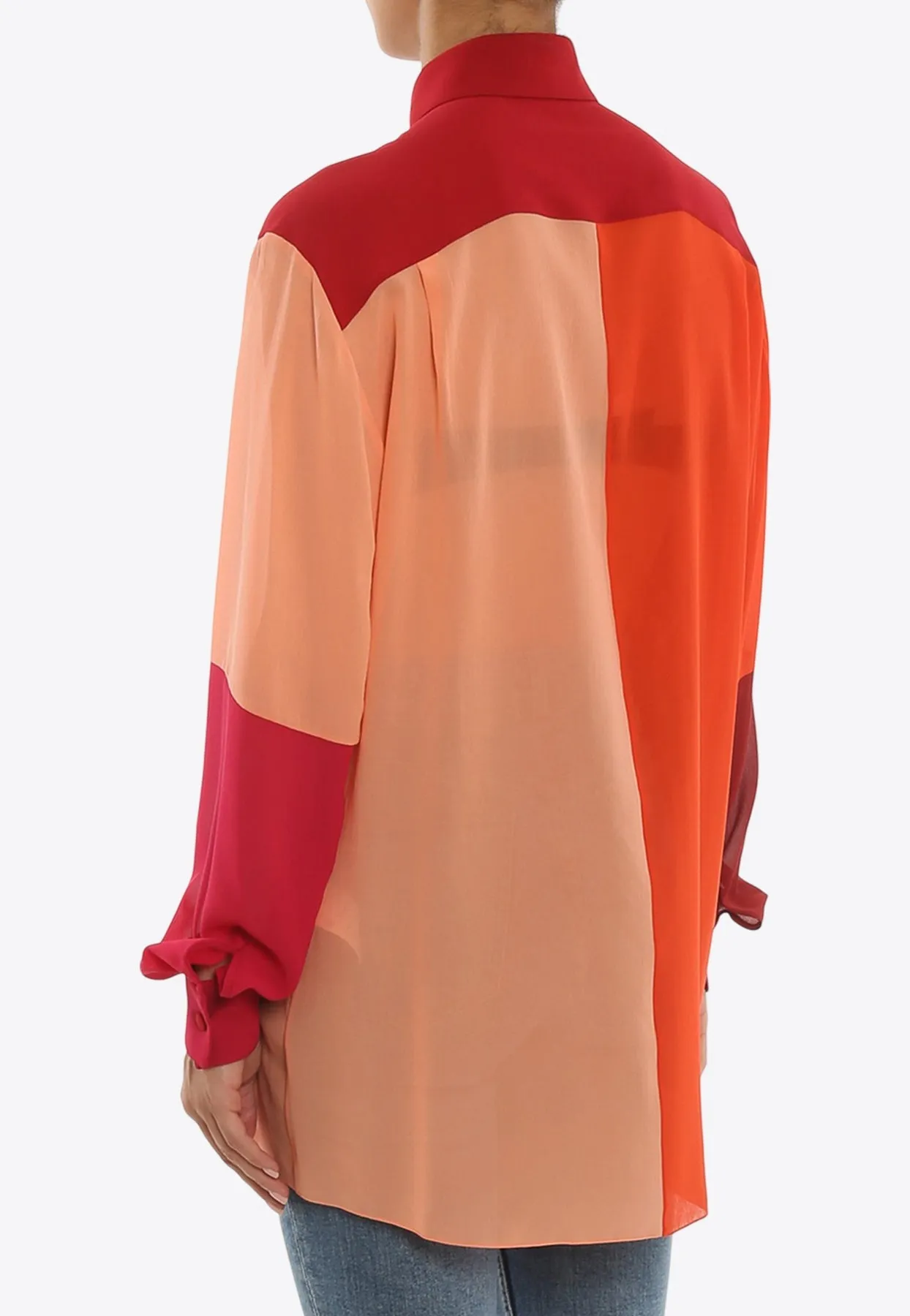 Colorblocked Sheer Silk Shirt
