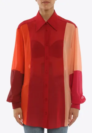 Colorblocked Sheer Silk Shirt