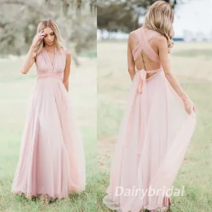 Convertible Bridesmaid Dress, Tulle Bridesmaid Dress, Backless Bridesmaid Dress, Cheap Bridesmaid Dress, Pink Bridesmaid Dress, DA875