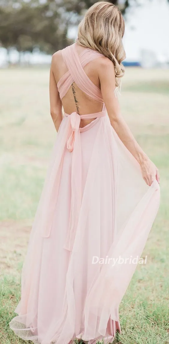 Convertible Bridesmaid Dress, Tulle Bridesmaid Dress, Backless Bridesmaid Dress, Cheap Bridesmaid Dress, Pink Bridesmaid Dress, DA875