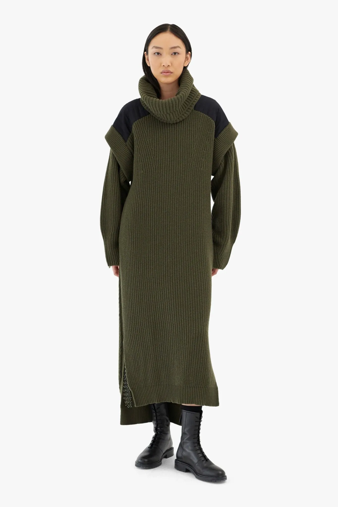Convertible Rib Crew Dress - Olive Green